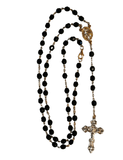 Chapelet semi-cristal chaine DOREE+ FERMOIR -grain 6mm- NOIR