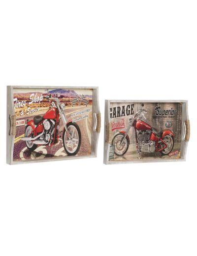 Set de 2 plateaux en bois décor moto