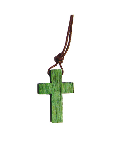 Croix en Bois 3,5cm avec Lacet - VERT