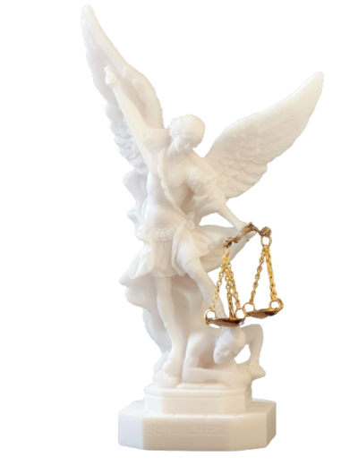 St Michel avec Balance - Statue en Albaster 20cm - Blanc