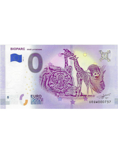 49 DOUE LA FONTAINE 2019-2  BIOPARC  BILLET SOUVENIR 0 EURO TOURISTIQUE NEUF