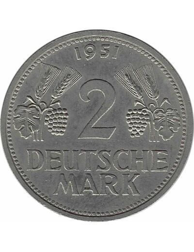 ALLEMAGNE 2 MARK 1951 F TTB+