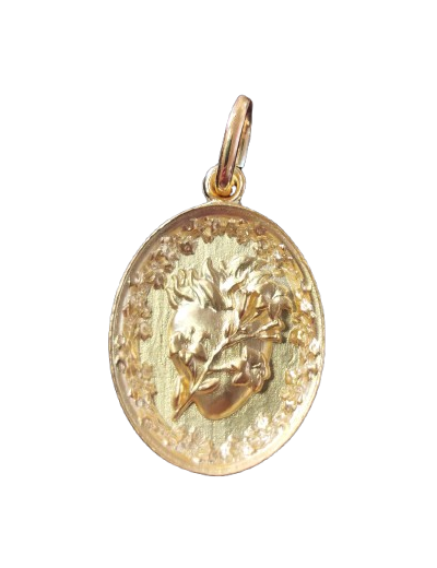 Coeur Sacré 19mm en PO/Base Argent 925 - Très Chaste Coeur de Joseph