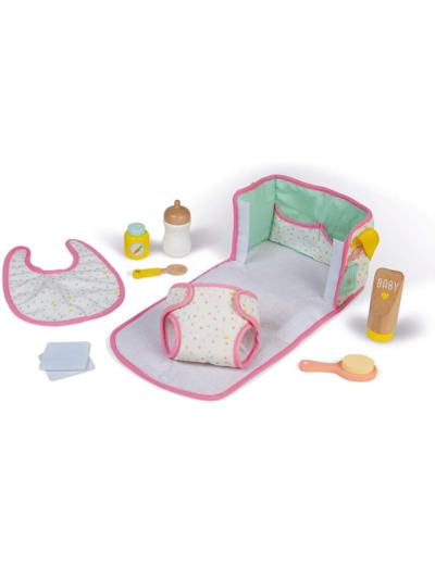 Janod - Sac Nursery - Jouet en Bois et en Tissu - Sac à Langer pour Poupon -