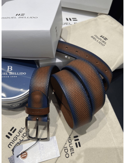 MB605 Ceinture homme cuir camel et bleu