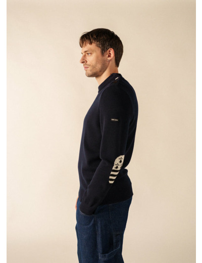 Pull Mondiovision Bretagneen laine, à coudières contrastées