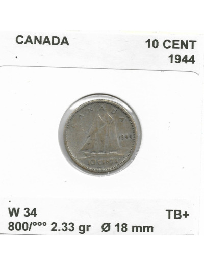 CANADA 10 CENT 1944 TB+