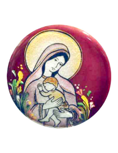 Vierge au drapé rouge D8,3cm - EMAUX DU LIBAN