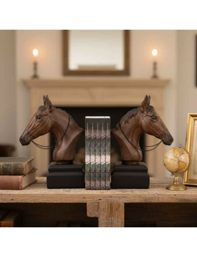 Ensemble 2 serre-livres cheval résine 22x12x29cm