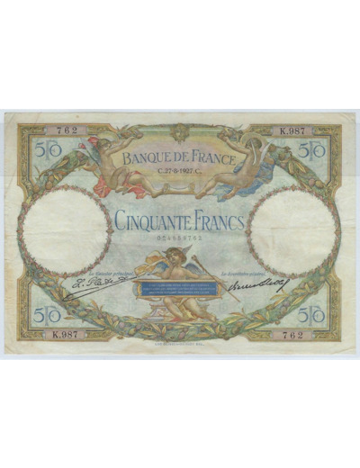 FRANCE 50 FRANCS L.O. MERSON SERIE K.987 27-8-1927 TTB