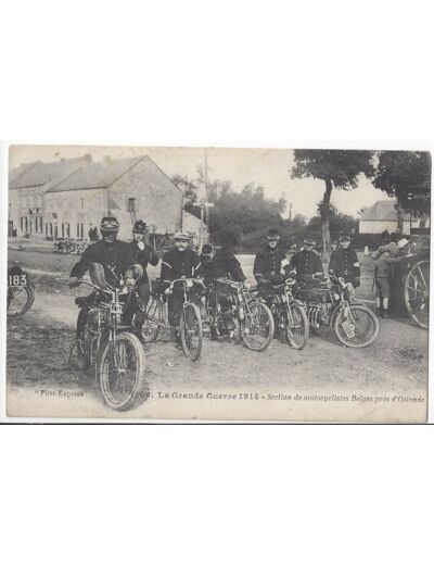 Belgique 1914 LA GRANDE GUERRE Section Motocyclistes Belges près D'Ostende