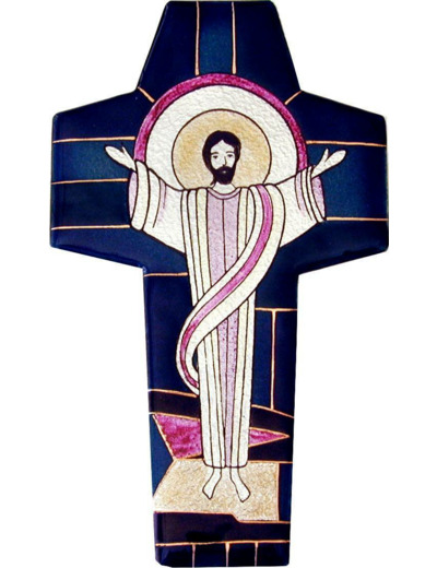 Croix de Résurrection bleu 18X10,4cm - EMAUX DU LIBAN