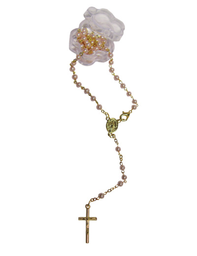 Chapelet-Collier Perles Acrylique Sur Chaine Dorée en Boîte - ROSE