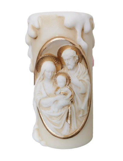 CHANDELLE  ALBATRE 11CM - Sainte Famille Beige et Or