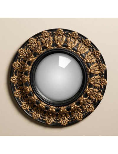 Miroir Convexe Baroque Noir décor Doré 33cm
