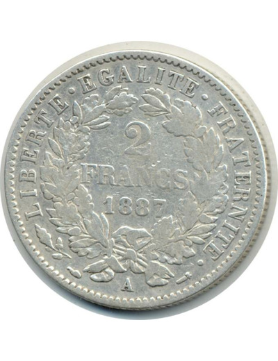 FRANCE 2 FRANCS CERES 1887 A TB+ (G530a) N2