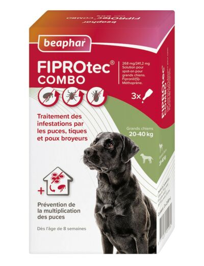 Pipettes antiparasitaires FIPROtec Combo pour grand chien 20-40kg - x3