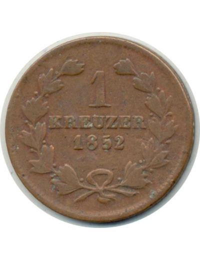 ALLEMAGNE BADEN 1 KREUZER 1852 TB (W218.2)