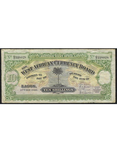 AFRIQUE OCCIDENTALE BRITANIQUE 10 SCHILLINGS 27-5-1948 TB+ (W7b)