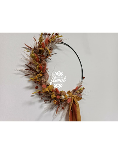 Couronne de fleurs séchées </br>Jaune Ocre Safran-Terracotta-naturel | ruban en Coton