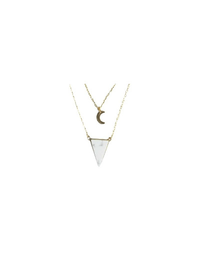 Collier Triangle et lune Howlite blanche