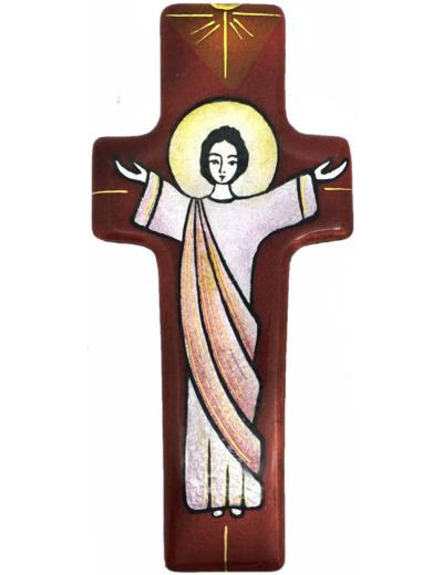 Croix du Christ Vivant rouge 17X7,7cm - EMAUX DU LIBAN