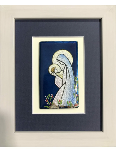 CADRE gris avec VIERGE AGENOUILLÉE 9,5x5,5cm - EMAUX DU LIBAN