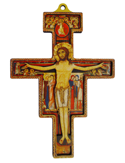 Croix de Saint Damien en Bois en Relief 14,5cm