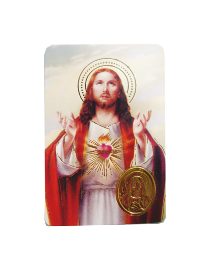 Carte Plastifiée + Poinçon + Prière 55x85cm - SACRÉ COEUR BRAS OUVERT