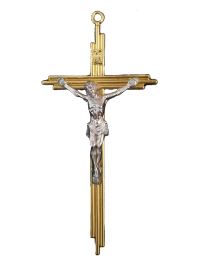 Crucifix en Métal Doré et Christ Argenté 14,5x7cm