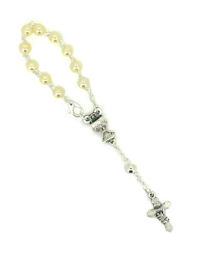 Dizainier COMMUNION imitation perle avec fermoir- BLANC