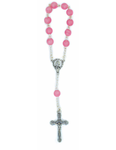 Chapelet de Voyage Perles Plastique Sur Chaine Argentée - ROSE