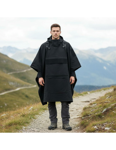 Poncho Tarp Softshell Outbreak noir : protection militaire 3-en-1 ultra légère et étanche