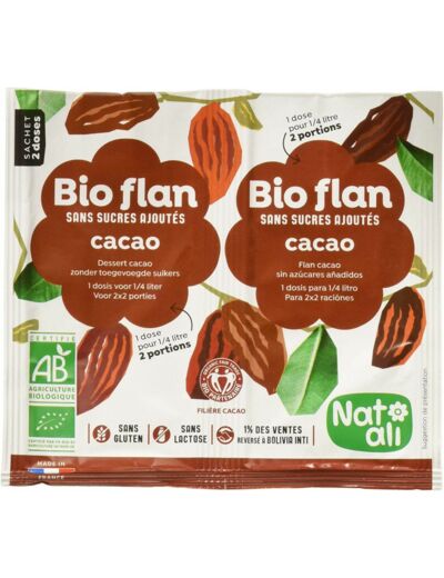 Flan chocolat sans sucre 2x5,5g Nat Ali - Bioflan
