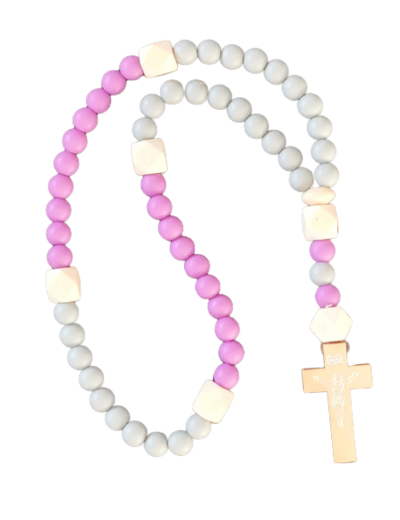 Chapelet Elastique - Silicone D8mm + Bois - Bicolore violet/gris