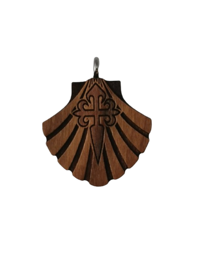Pendentif en Bois + Lacet  - COQUILLE ST JACQUES COMPOSTELLE