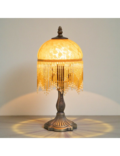Lampe à poser Belle Epoque Jaune Ambre en Verre et Métal - 35x15cm