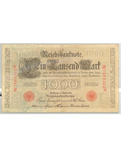 ALLEMAGNE 1000 MARK 21-04-1910 SERIE M TTB