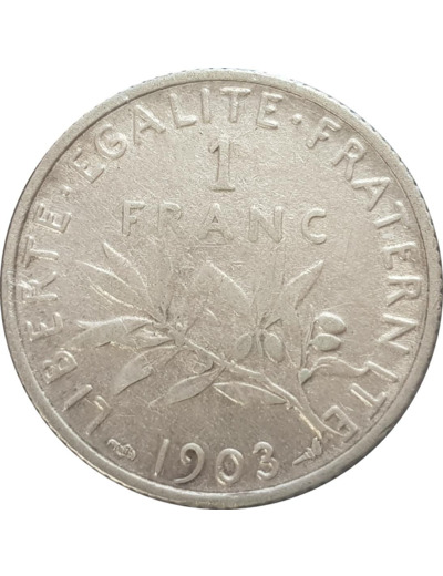 FRANCE 1 FRANC SEMEUSE ROTY ARGENT 1903 TB+ (G467)