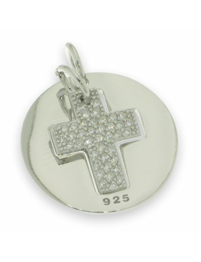 Médaille avec croix découpée en Argent 925 diam.20mm