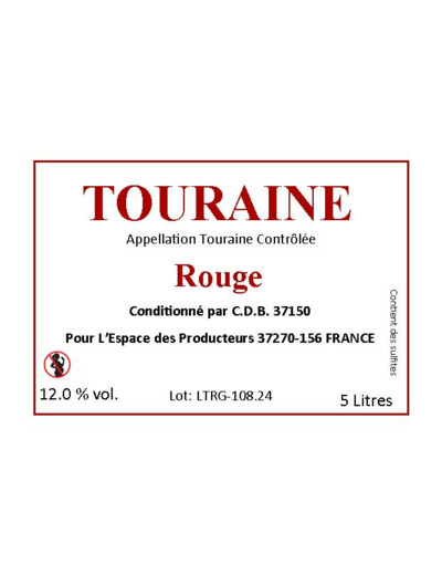 AOC Touraine Rouge – Bag-In-box 5 Litres