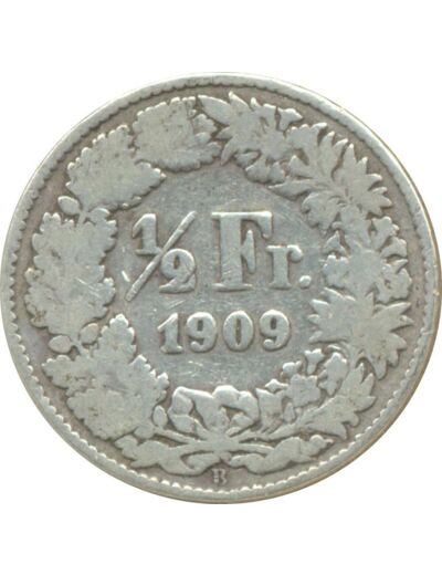 SUISSE 1/2 FRANC 1909 B TB+