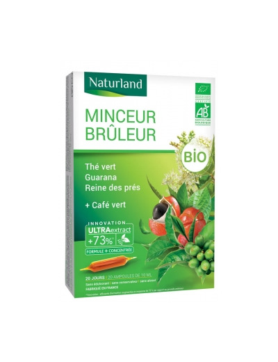 Minceur brûleur Thé Vert Café Vert guarana Reine des prés Bio 20 ampoules