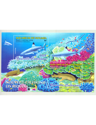 NOUVELLE-CALEDONIE N35 YT 35 FEUILLET AQUARIUM DE NOUMEA REQUINS NEUF ** LUXE