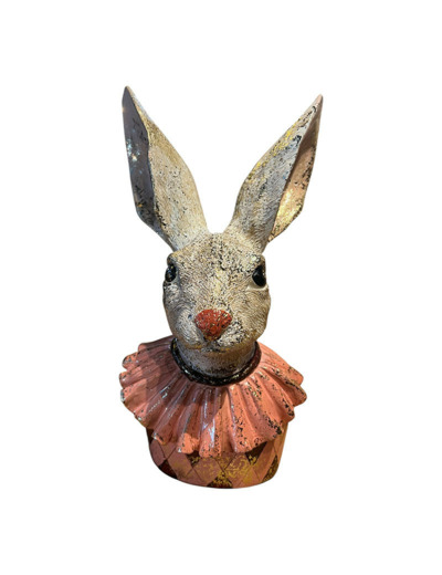 Statuette tête de lapin résine rose 11x8x24cm