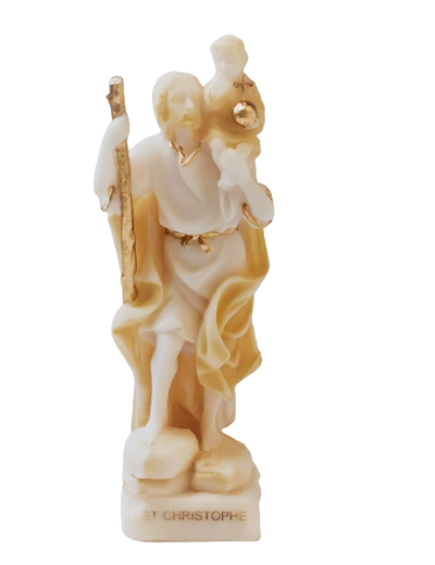 Saint Christophe - Statue en albâtre 17cm - Beige et Or