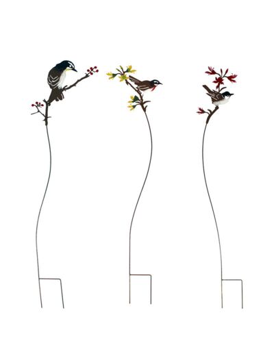 Ensemble 3 tuteurs oiseaux sur branches 20x93cm