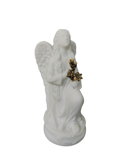 St Gabriel - Statue en albâtre 15cm - Blanc