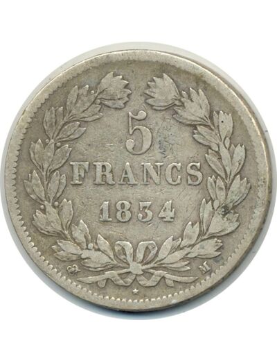 FRANCE 5 FRANCS L PHILIPPE 1er 1834 M TB+ (G678)
