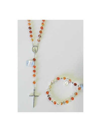 Coffret Chapelet +bracelet-dizainier argenté- CORNALINE